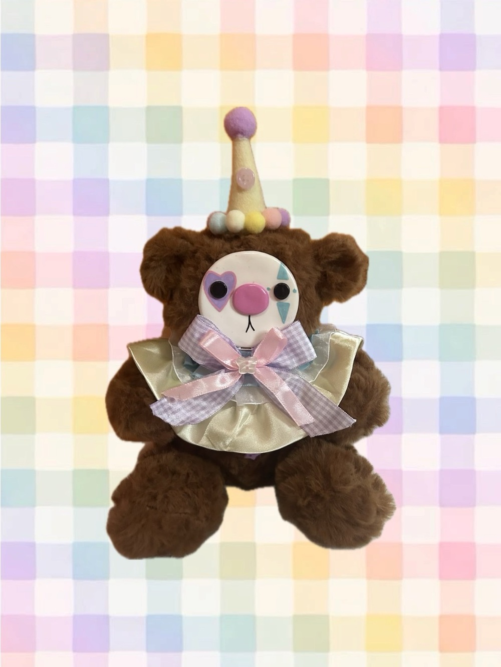 Plush Clown Bear Kids Accessory - Brown with Pastel Hat